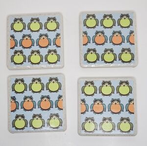 Ceramic Harvest Owl Patterned Coasters - 4 Inch, Made In Italy